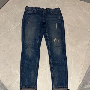 Zara Dark Blue Distressed Ankle Jeans